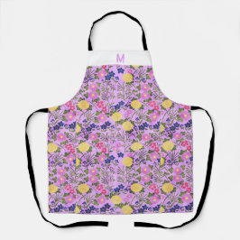 Aangepast monogram florale trendy schattig violet schort