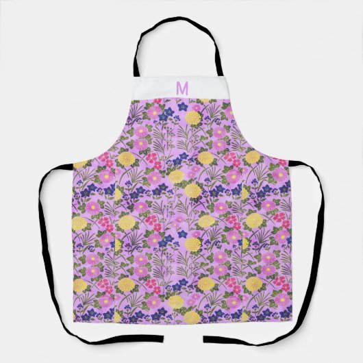 Aangepast monogram florale trendy schattig violet schort (Voorkant)