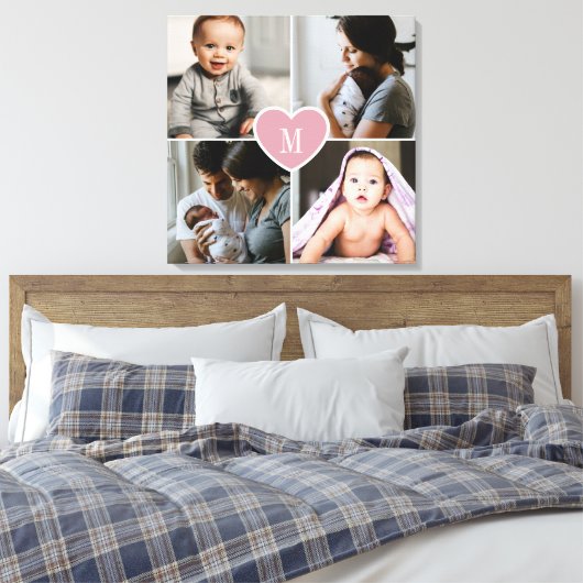 Aangepast monogram Foto Collage Pink Heart Canvas Afdruk (Insitu (Slaapkamer))