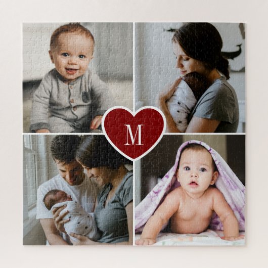 Aangepast monogram Foto Collage Red Heart Legpuzzel (Verticaal)