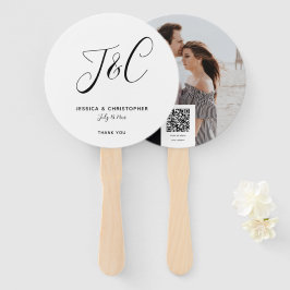 Aangepast Monogram Foto QR Bruiloft Elegant Script Handwaaier