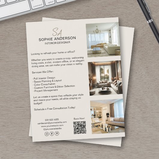 Aangepast Monogram Foto QR Zakelijk Professioneel Flyer