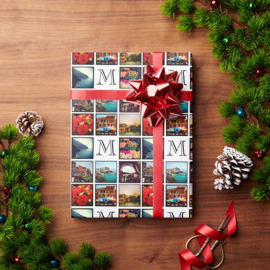 Aangepast monogram fotocollage cadeaupapier (Feestdagen Geschenken)