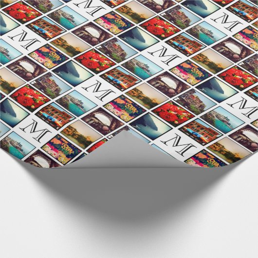 Aangepast monogram fotocollage cadeaupapier (Hoek)