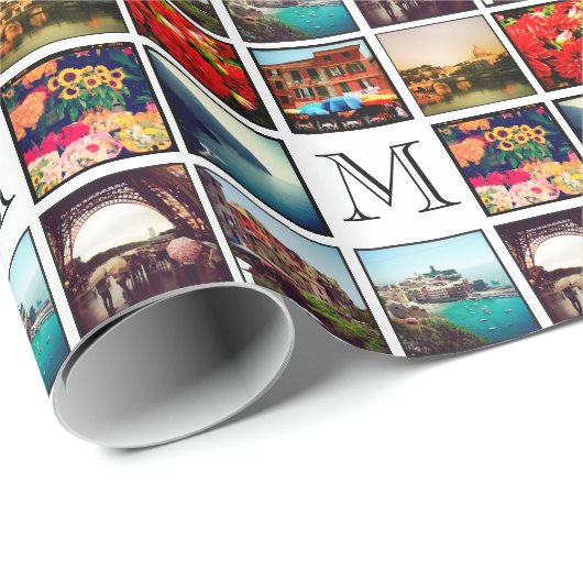 Aangepast monogram fotocollage cadeaupapier (Rol Hoek)
