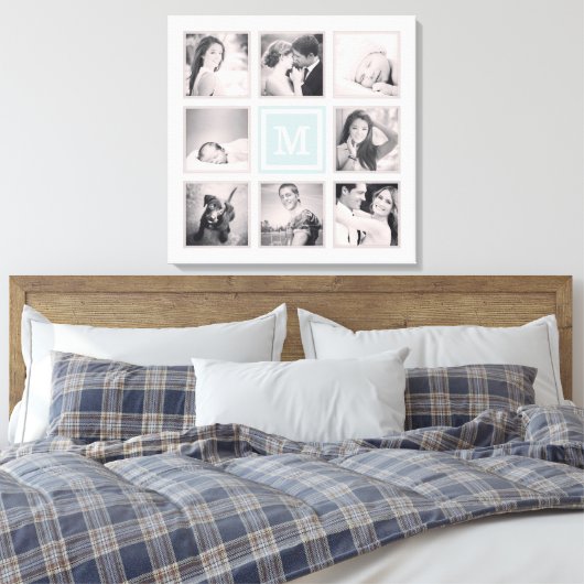 Aangepast monogram fotocollage canvas afdruk (Insitu (Slaapkamer))