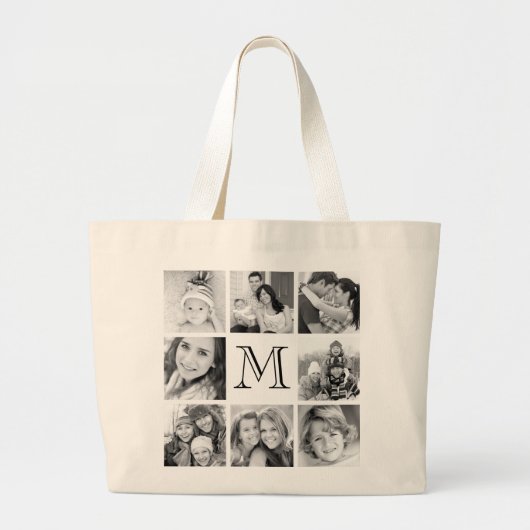 Aangepast monogram fotocollage grote tote bag (Voorkant)