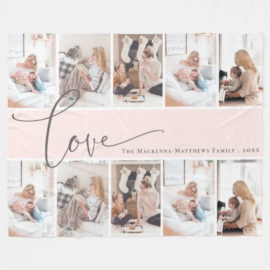 Aangepast monogram fotocollage Modern Script Famil Fleece Deken (Voorkant (Horizontaal))