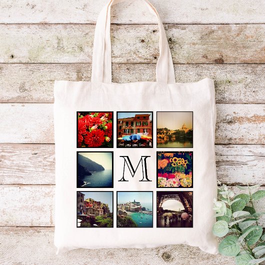 Aangepast monogram fotocollage tote bag