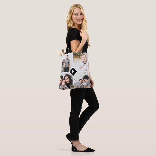 Aangepast monogram fotocollage tote bag (Op model)