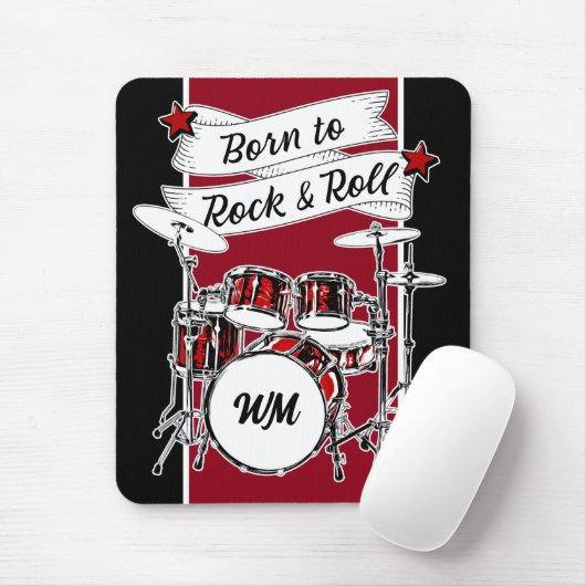 Aangepast monogram geboord op Rock & Roll Drummer  Muismat (Met muis)
