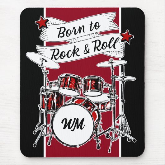 Aangepast monogram geboord op Rock & Roll Drummer  Muismat (Voorkant)
