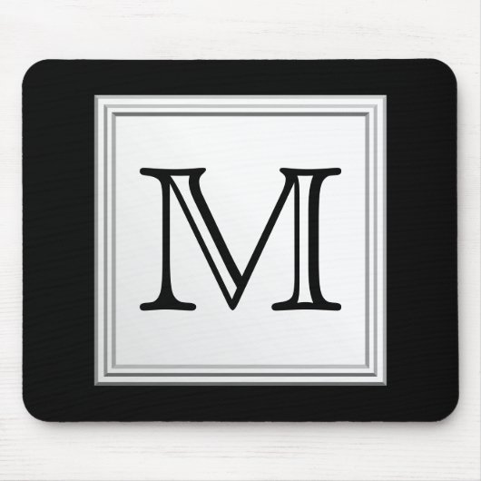 Aangepast monogram gedrukt. Zwart en Bleek grijs. Muismat (Voorkant)