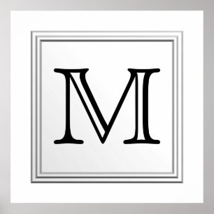 Aangepast monogram gedrukt. Zwart-wit. Poster