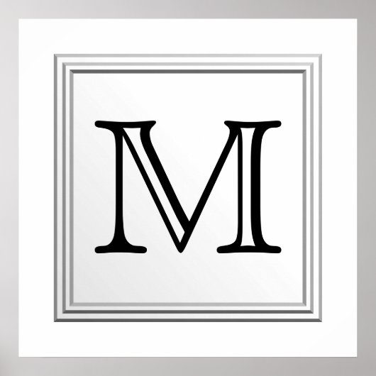 Aangepast monogram gedrukt. Zwart-wit. Poster (Voorkant)