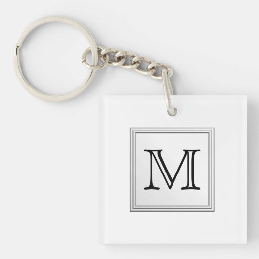 Aangepast monogram gedrukt. Zwart-wit. Sleutelhanger (voorkant)