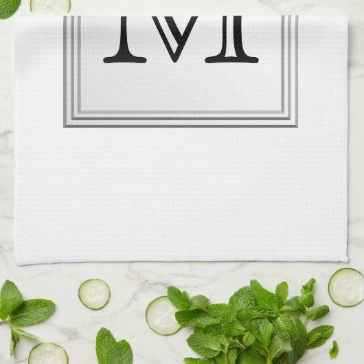 Aangepast monogram gedrukt. Zwart-wit. Theedoek (Gevouwen)