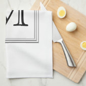 Aangepast monogram gedrukt. Zwart-wit. Theedoek (Quarter Fold)