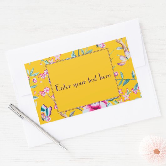 Aangepast Monogram Geel Bloemontwerp Rechthoekige Sticker (Envelop)