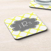Aangepast monogram geel en wit decopatroon onderzetter (Linkerzijde)