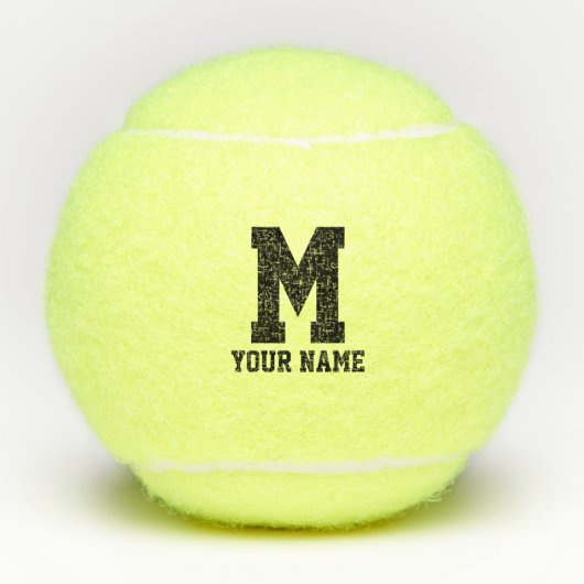 Aangepast monogram geel tennisballen met naam (Voorkant)