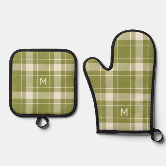 Aangepast monogram geruit patroon ovenwant & pannenlap set (Voorkant)