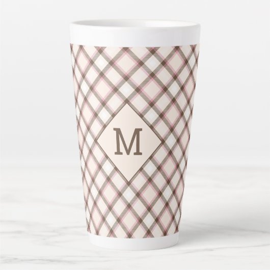 Aangepast Monogram geruit / Tartan Patroon Latte Mok (Voorkant)