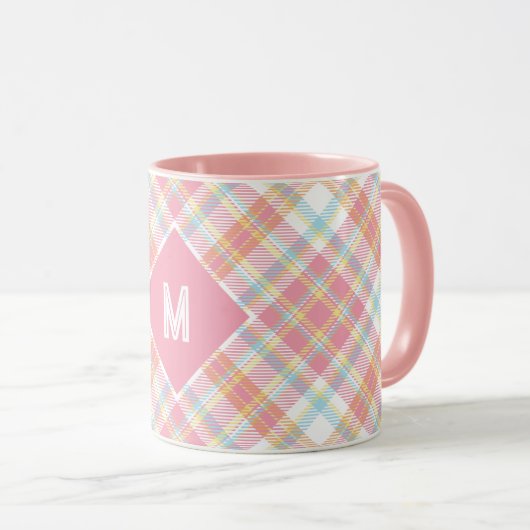 Aangepast Monogram geruit / Tartan Patroon Mok (Voorkant rechts)