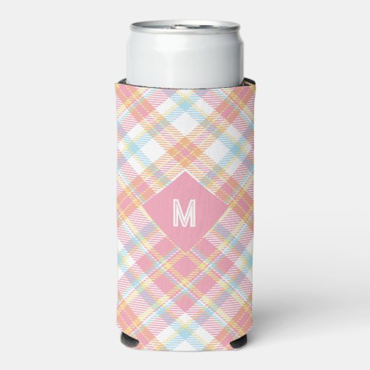 Aangepast Monogram geruit / Tartan Patroon Seltzer Blikjeskoeler (Seltzer Voorkant)