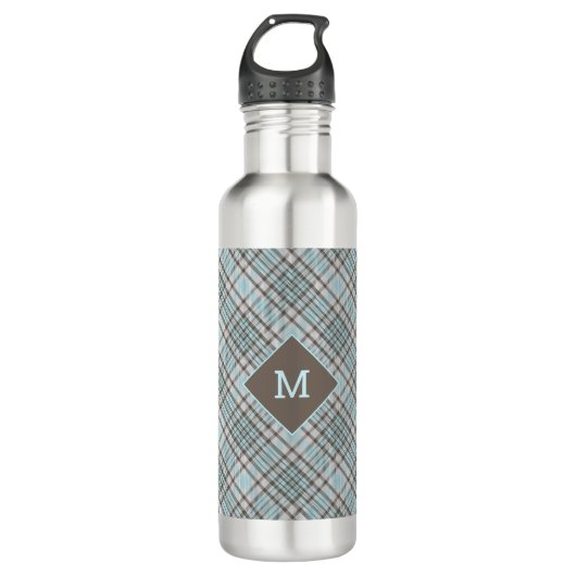 Aangepast Monogram geruit / Tartan Patroon Waterfles (Voorkant)