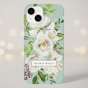 Aangepast monogram Gilded Blooms   Munt Case-Mate iPhone 14 Hoesje