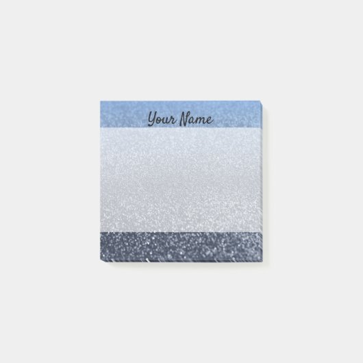 Aangepast monogram  glitter shinblauw post-it® notes (Voorkant)