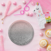 Aangepast monogram  glitter shine roze papieren bordje (Feest)