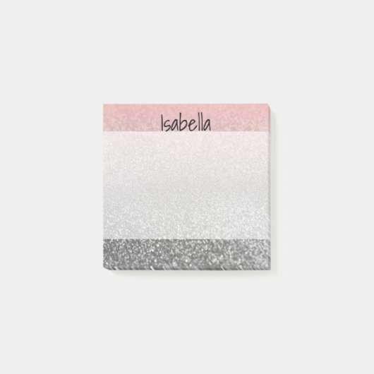 Aangepast monogram glitter shine roze post-it® notes (Voorkant)