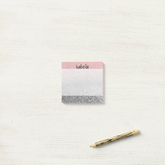 Aangepast monogram glitter shine roze post-it® notes (Op bureau)