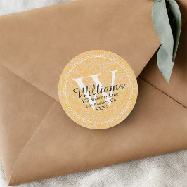 Aangepast Monogram Gold Floral Return-adres Ronde Sticker