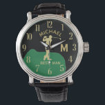 Aangepast monogram Golfnaam Beste man Gfit Weddens Horloge<br><div class="desc">Dit unieke horloge is ontworpen als cadeau voor je beste man (of Groomsmen) die golf echt bevoordeelt. Kenmerken het monogram/initiaal; voornaam en datum van de bruiloft. Er is zelfs een unieke gelaagde van het monogram — kijk goed en je ziet drie kleuren, wat het gevoel van diepte geeft. Een speciale...</div>