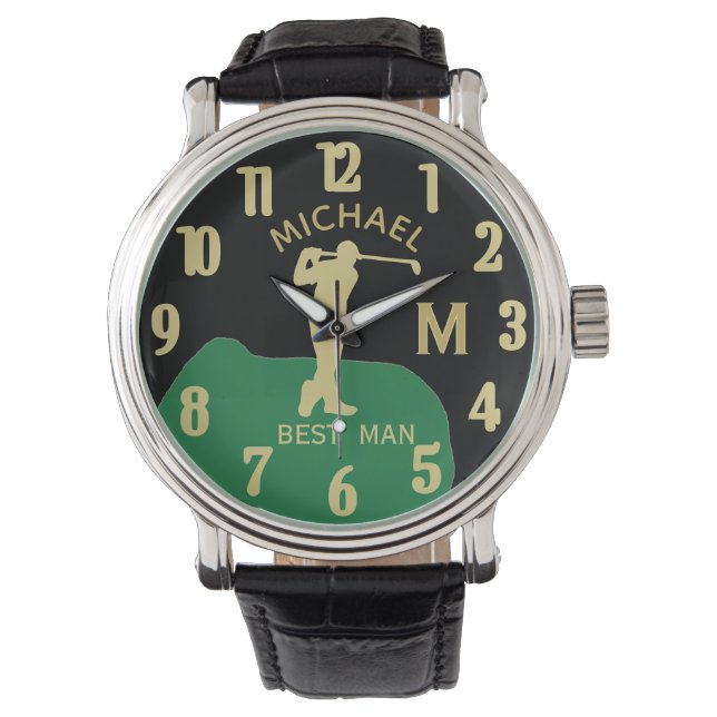 Aangepast monogram Golfnaam Beste man Gfit Weddens Horloge (Voorkant)