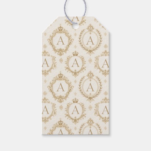Aangepast Monogram Goud Koninklijke Barok Luxe Cadeaulabel (Voorkant)