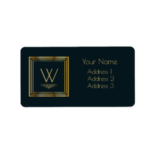 Aangepast monogram goud op donkerste blauw etiket