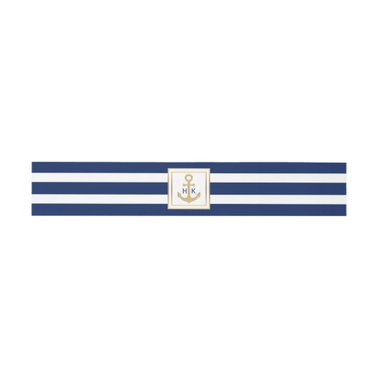 Aangepast monogram goudmarinevlek Blauwe Stripes W Uitnodigingen Wikkel (Vlak)