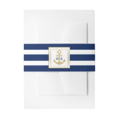 Aangepast monogram goudmarinevlek Blauwe Stripes W Uitnodigingen Wikkel (Voorkant Voorbeeld)