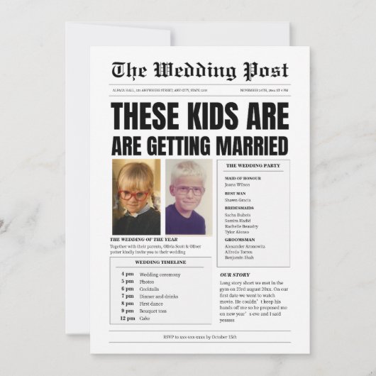 Aangepast monogram, grappige krant bruiloft kaart (Voorkant)