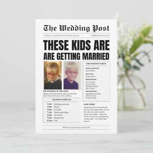 Aangepast monogram, grappige krant bruiloft kaart (Staand voorkant)