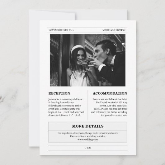 Aangepast monogram, grappige krant bruiloft kaart (Achterkant)