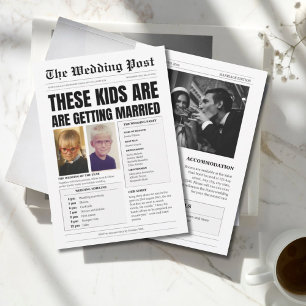 Aangepast monogram, grappige krant bruiloft kaart