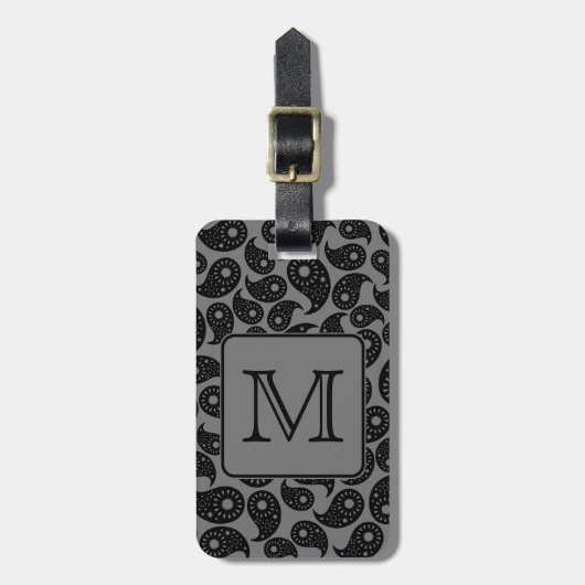 Aangepast monogram. Gray en Black Paisley Pattern. Bagagelabel (Voorkant verticaal)
