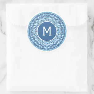Aangepast monogram Grieks patroon Ronde Sticker