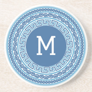 Aangepast monogram Grieks patroon Zandsteen Onderzetter