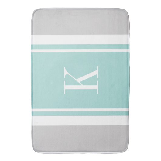 Aangepast monogram grijs Mint Green Stripes Patroo Badmat (Voorkant Verticaal)